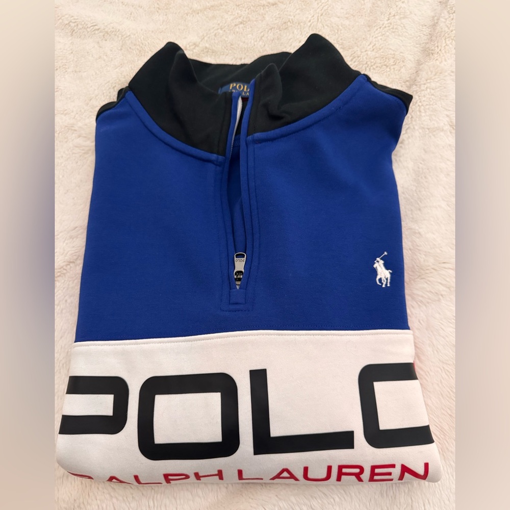 Ralph Lauren Black Polo with Red and Blue Details